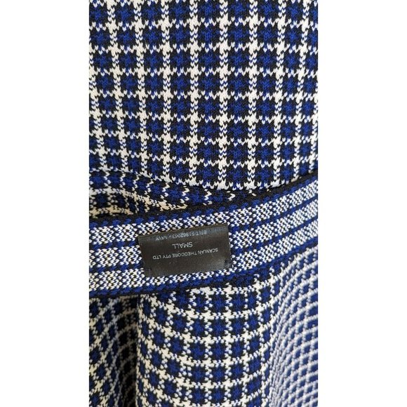 SCANLAN THEODORE Crepe Knit Plaid Strappy Top in Navy Blue, Small/8 - Picture 8 of 9